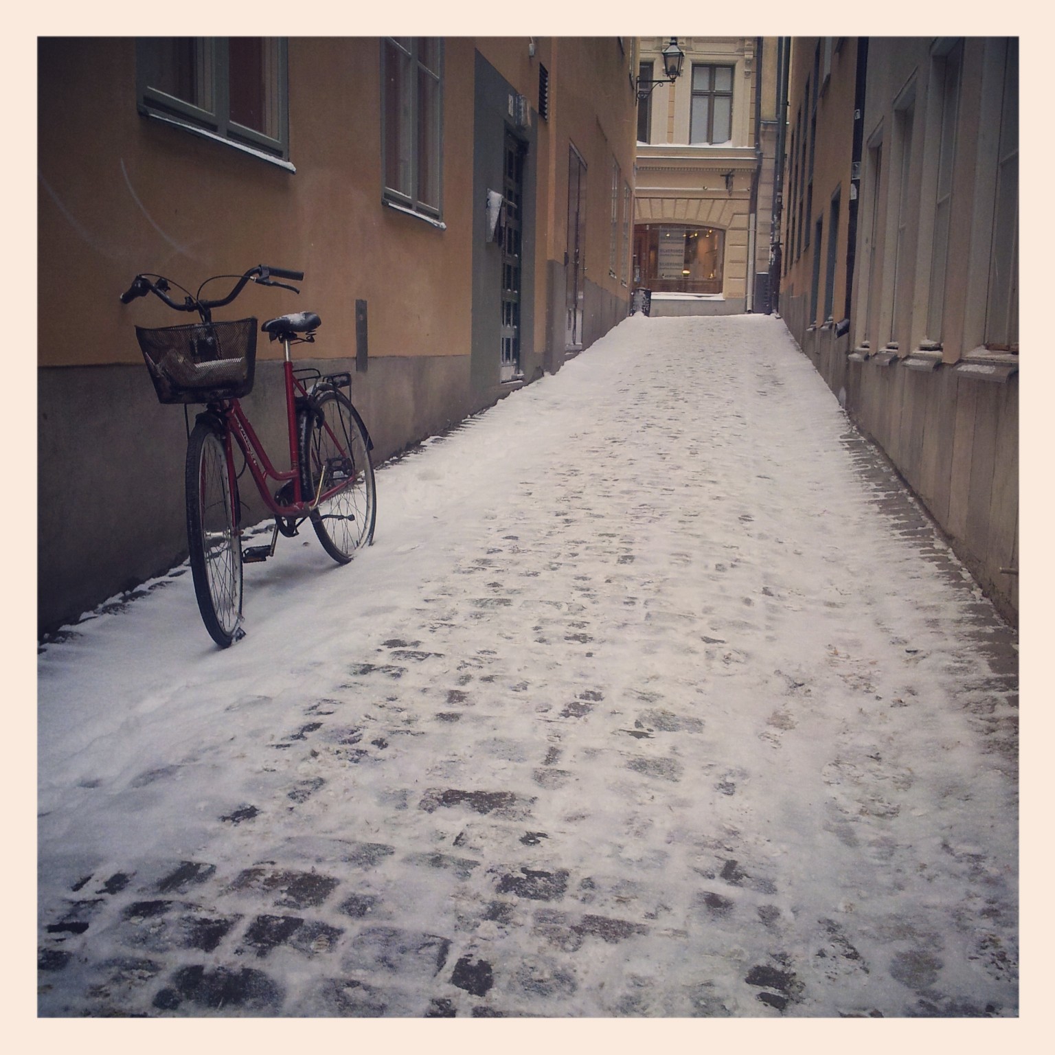 One of many small streets in the old city of Stockholm, Gamla Stan.