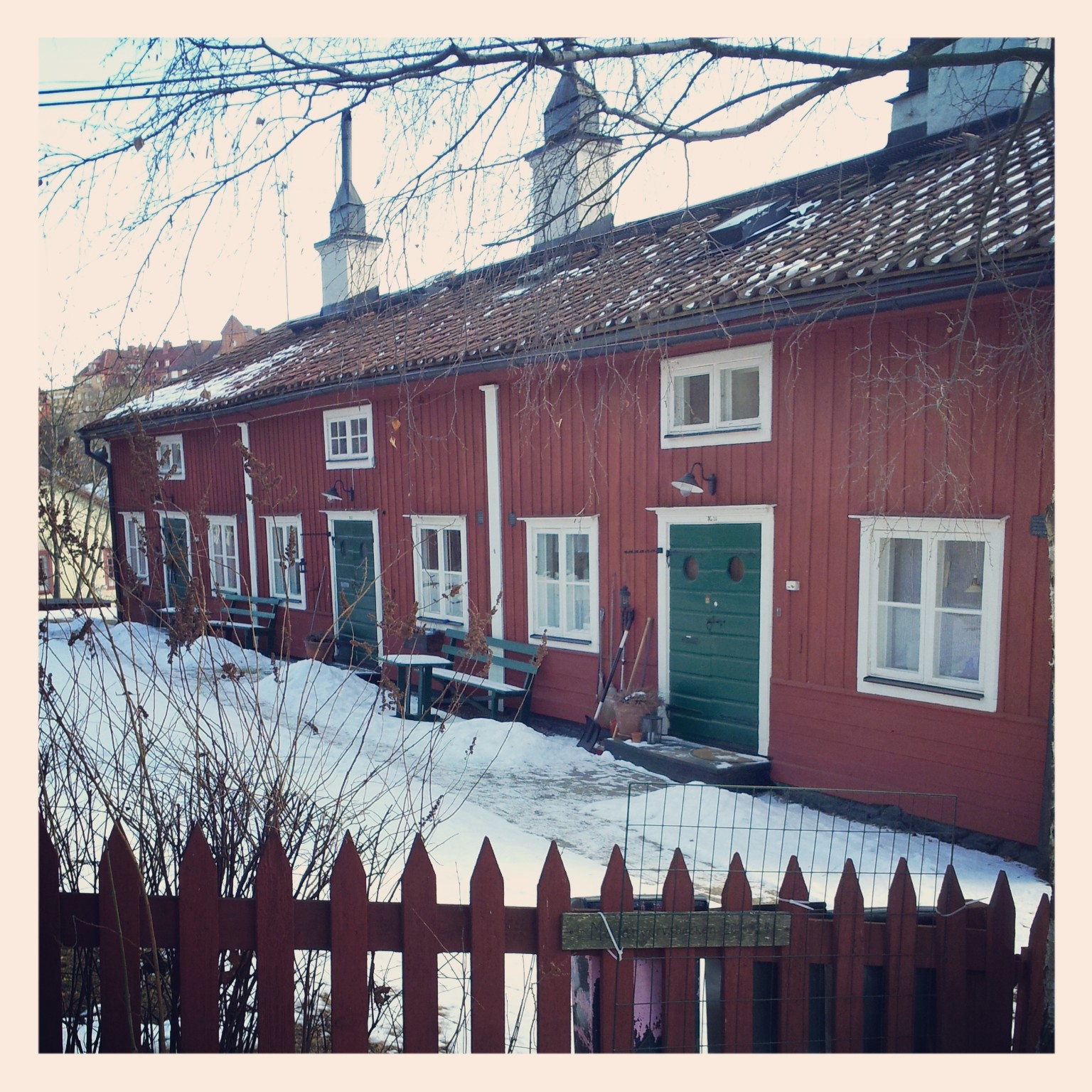 Beautiful little red cottages on the former prison island of Långholmen, in Stockholm.