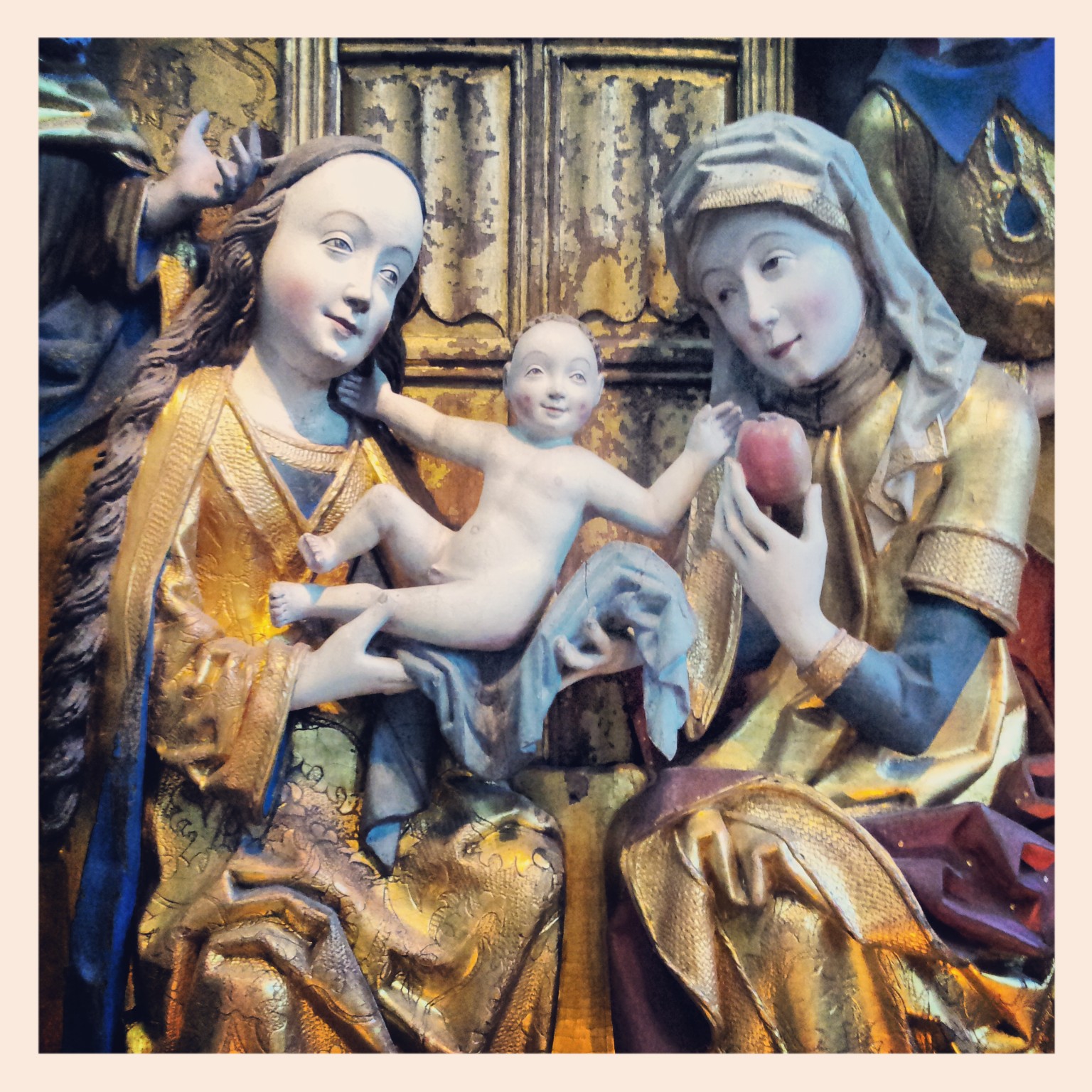 The Holy Family, a medieval wood carving in the Historiska Museet.