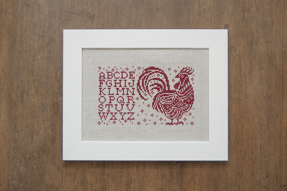 The Rooster Alphabet Sampler - a Cross Stitch Kit by Modern Folk Embroidery