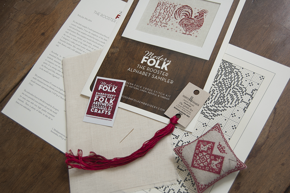 The Rooster Alphabet Sampler - a Cross Stitch Kit by Modern Folk Embroidery