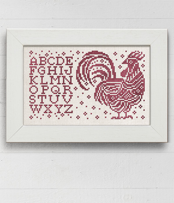 The Rooster Alphabet Sampler - an original cross-stitch design by Modern Folk Embroidery