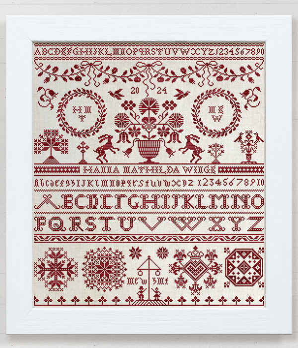 The Midsommar Sampler - an original cross-stitch pattern inspired by Scandinavian sampler and designed by Modern Folk Embroidery