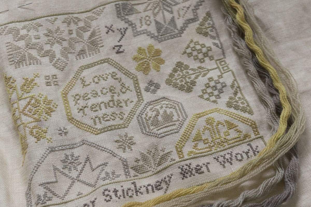 Quaker Cross-Stitch Sampler Pattern: Love, Peace, & Tenderness