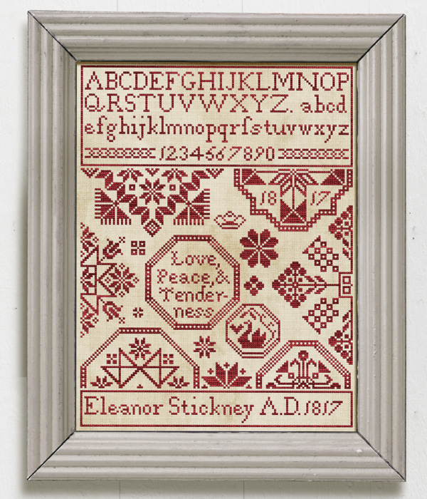 Love, Peace, & Tenderness - a Quaker Style cross-stitch Sampler by Modern Folk Embroidery