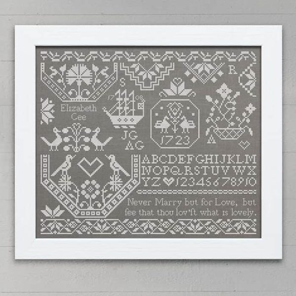 Elizabeth Gee: A Quaker Sampler, original cross-stitch embroidery pattern PDF