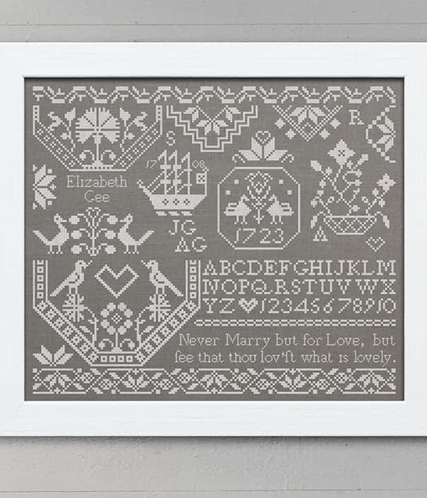 Elizabeth Gee: A Quaker Sampler, original cross-stitch embroidery pattern PDF