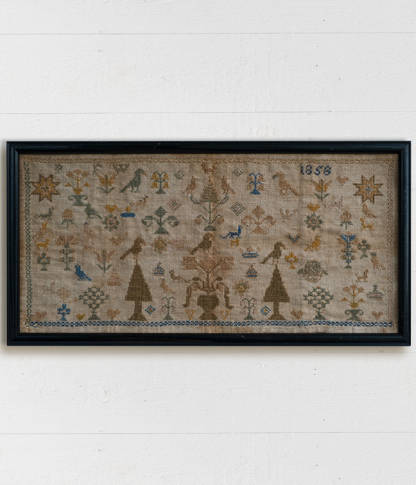 P.F.W. 1858: An English Sampler - cross stitch pattern charted by Modern Folk Embroidery