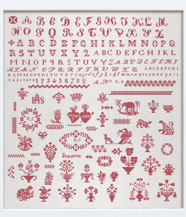 Il Fazzoletto Ricamato - The Handkerchief Embroidery, an Italian 19th Century Sampler charted by Modern Folk Embroidery