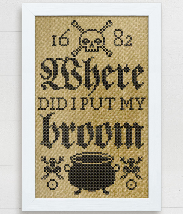 Where Did I Put My Broom? - An original counted cross stitch chart by Modern Folk Embroidery