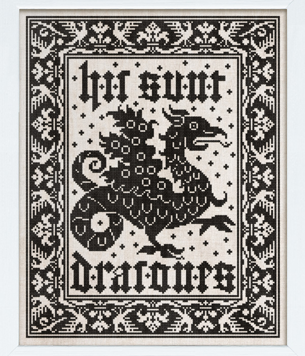 Here Be Dragons - original cross stitch design by Modern Folk Embroidery