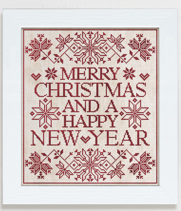 Merry Christmas and a Happy New Year - original cross stitch chart designed by Modern Folk Embroidery