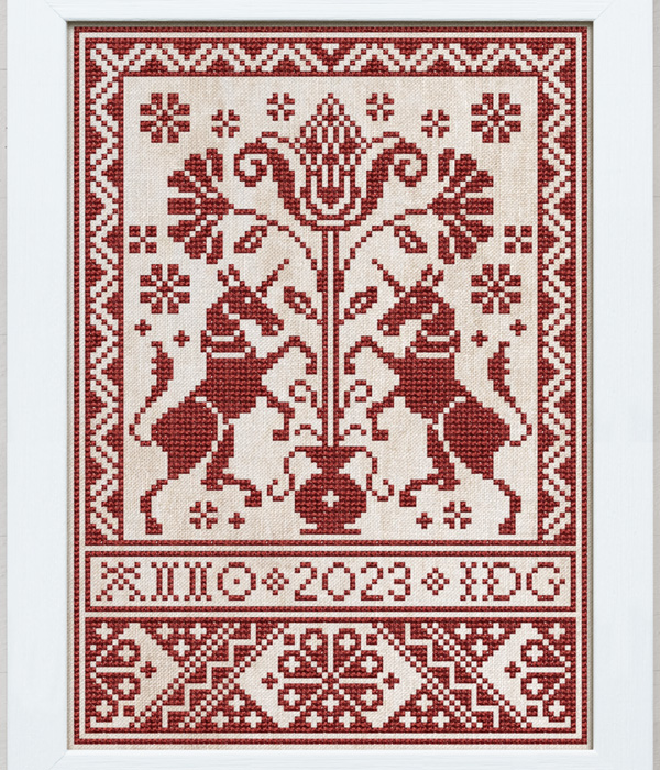 The Unicorn Pincushion - an original cross stitch chart designed by Modern Folk Embroidery