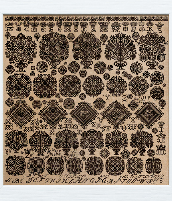 AKGIT 1833 - A Vierlande Sampler - cross stitch period reproduction design charted by Modern Folk Embroidery