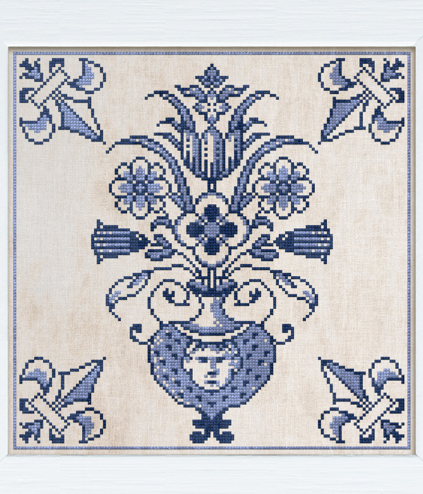 Delft Blue Tile no. 1 - The Vase, an original cross-stitch pattern designed by Modern Folk Embroidery