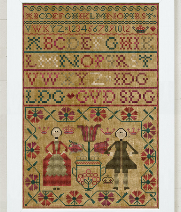 Katrin & William - an original cross stitch design by Modern Folk Embroidery based on a traditional 18th century Scottish sampler