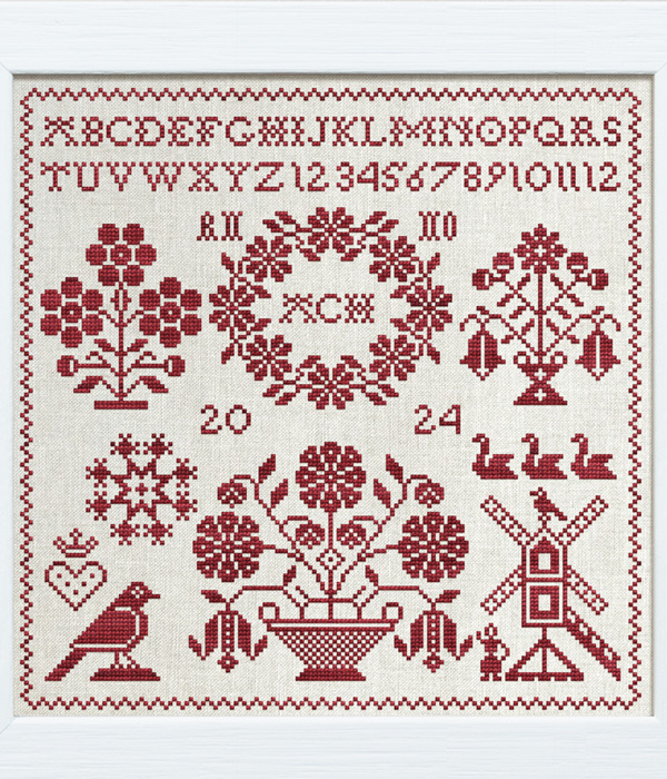 A Little Red Spring Sampler - an original cross stitch design charted by Modern Folk Embroidery
