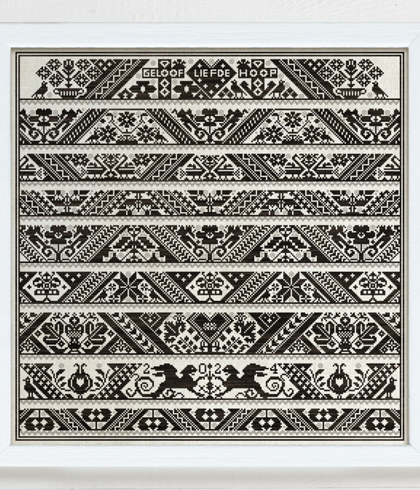 Vernaaide Linten - Embroidered Ribbons of the Island of Marken is an interpretation of 9 ribbons charted by Modern Folk Embroidery