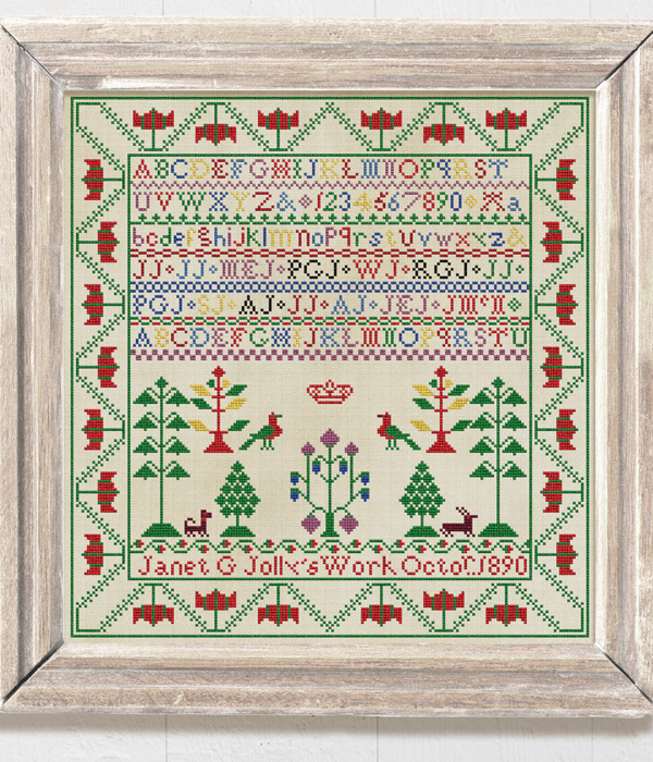 Janet Gibson Jolly 1890 - A Scottish Reproduction sampler charted by Modern Folk Embroidery