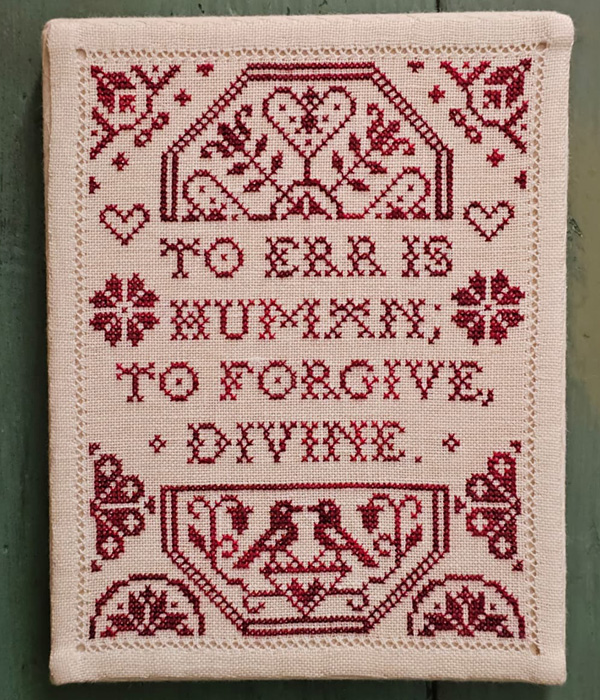 To Err Is Human - An original Quaker-Style Cross-stitch pattern designed by Modern Folk Embroidery