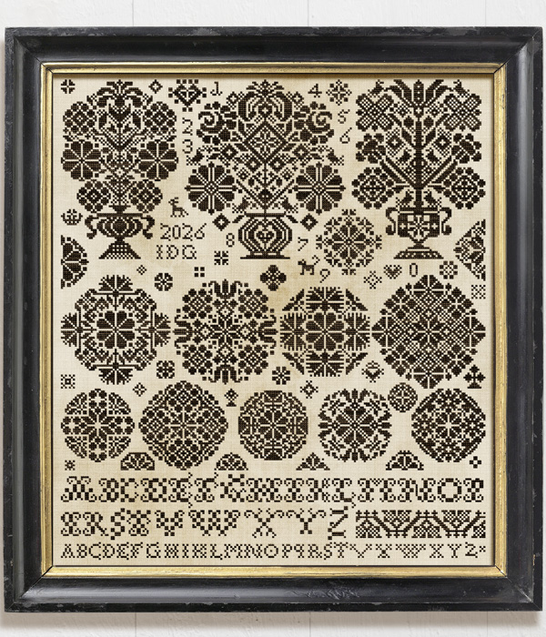 Vierlande Forever is an original cross stitch sampler designed by Modern Folk Embroidery
